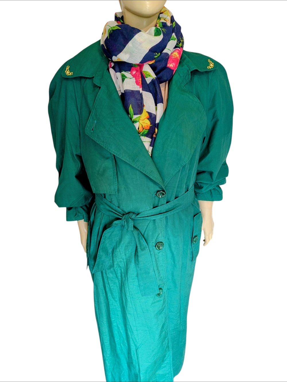 Vintage Trench Coat with Belt And Gold Filigree Pins